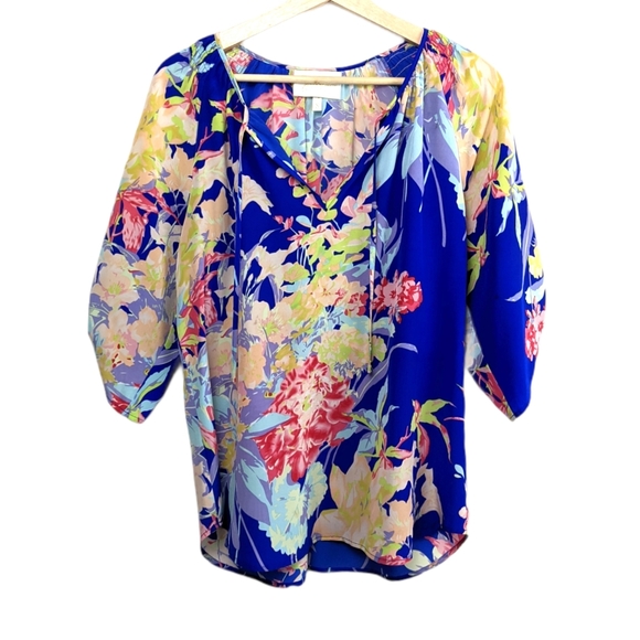 Yumi Kim Joey Blue Floral Silk Top Women's Size Small Revolve - Picture 2 of 10